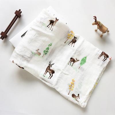 China Anti-pilling Digital Printing Organic Bamboo Cotton Baby Muslin Wrap Blankets for sale