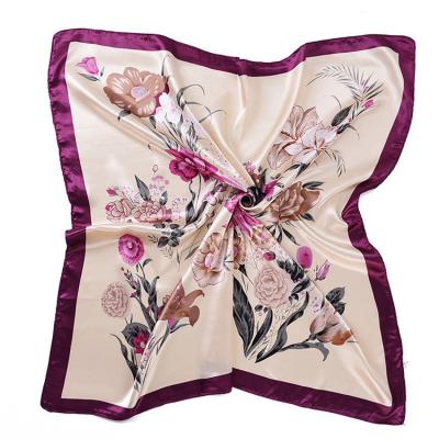 China 100% Large Square 35 Inch Fashion Square Silk Pattern Satin Wrap Flower Headscarf for sale