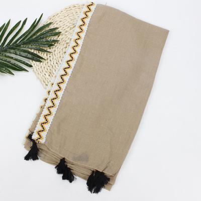 China Wholesale Women Cotton Scarf Long Cotton Hemp Neck Hijab Wrap Muslim Arab Shawl for sale