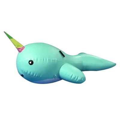 China Large Water Party Inflatable Narwhal Island Floating Raft For Swimming Poolside Reception for sale