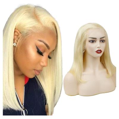 China Hair Colored Bob Wigs Hair Platinum Blonde Bob Wig 100% Silky Straight Blonde Curly Bob Hair Lace Front Wig FH 18 Inch Wave 613 Short for sale