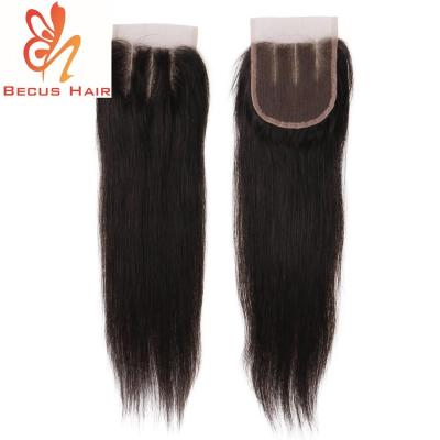 China Three Piece Brazilian Virgin Human Hair 4x4 Cuticle Aligned Hair Lace Frontal Closure With Bundles Hairpiece Natural Straight Hair Women for sale