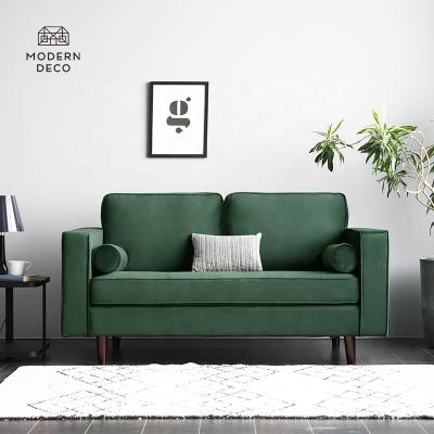 China Velvet sofa couches 2 seater forest green convertible loveseat with bolster cushions for sale