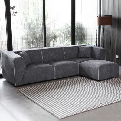 China Convertible Modern Modular Sofa Couch Cloud L Shaped Fabric Sofa Set 6 Piece 5 Seater Gray Boxy Style for sale