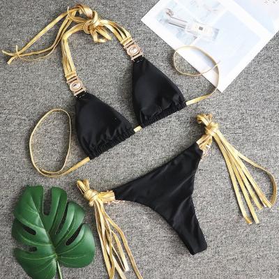 China New Golden Breathable Fringe Border Sexy Backless Bikini Manufacturer Crystal Diamond Swimsuit Manufacturer Actions for sale