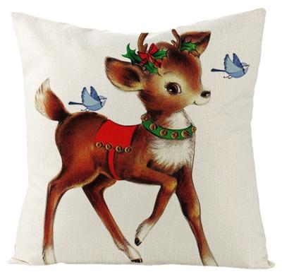 China A Breathable Custom Christmas Santa Digital Printed Pillow Cushion Cover in Peach Linen Fabric for sale