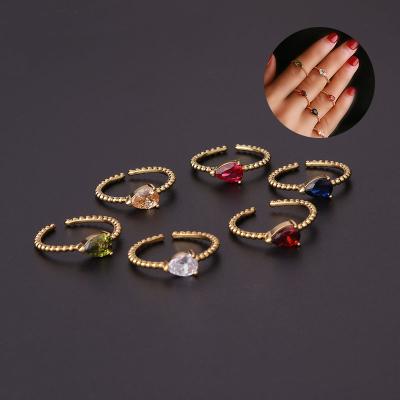 China Fashion Romantic Gold Plated Multicolor Water Drop CZ Pear Cut Open Rings For Women Wedding Party Jewelry for sale