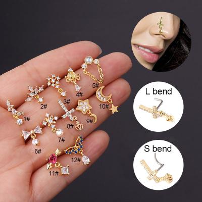 China New Fashion 316L Stainless Steel Nose Screw Ring Cz Dangle Indian Nose TRENDY Surgical Nose Stud Piercing Jewelry For Women for sale