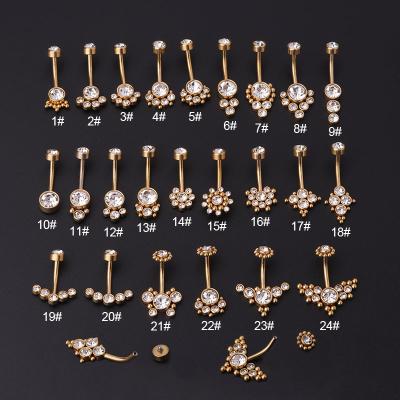 China 2021 New Vintage Stainless Steel Titanium Steel Navel Ring Women Statement Body Jewelry Rhinestone Piercing Navel Rings for sale