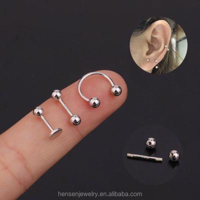 China CLASSIC Double Screw Ball Barbell Ear Helix Cartilage Earring Lip Piercing Silver 925 Sterling Silver Nose Ring for sale