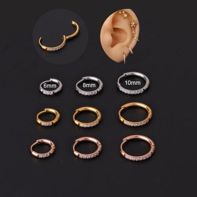 China New CLASSIC Stainless Steel Huggie Full Circle Earring CZ Ear Cartilage Piercing Jewelry for sale