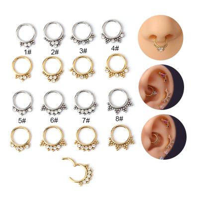 China FASHIONABLE 16g Stainless Steel Segment Clicker Hinged Circle With Crystal Nose Septum Piercing Daith Ring For Women Body Jewelry for sale