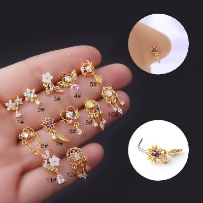 China New Trendy Fashion 316L Surgical CZ Stainless Steel Dangle Indian Women Colorful Nose Ring Nose Piercing Jewelry For Nose Stud Screw Nose Ring for sale