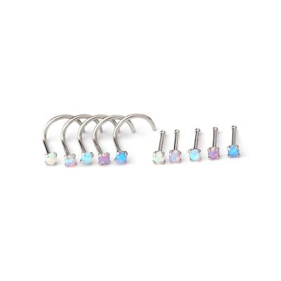 China Stainless Steel 20g Trendy Nose Jewelry 2mm Opal Stone Nose Stud For Piercing Women for sale