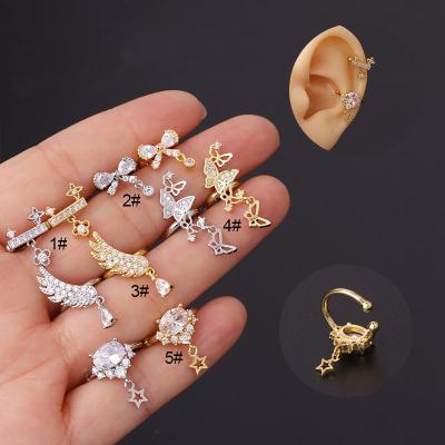 China Trendy Design Trendy Gold Plated For Cartilage Cuff Non-pierced Non-piercing CZ Dangle Ear Cuff Earring Women Jewelry for sale