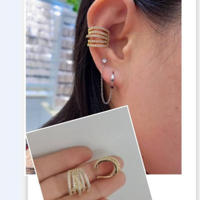 China New Fashionable Layered Line Moon Star CZ Cartilage Ear Cuff Conch Ear Cuff Non-Piercing Ear Wrap Ear Jewelry for sale