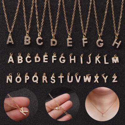 China New Copper A-Z Letters Gold Pendant Necklaces For Women Girls English Initial Alphabet Chain Jewelry Necklace for sale