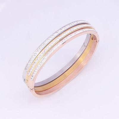 China Simple Rose Gold Tone Oval Egg Shape Crystal Stainless Steel Bangle For Women Jewelry Gift for sale