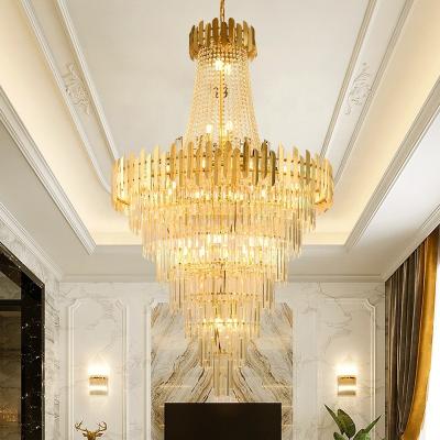 China New Design Contemporary Chandelier Modern Large Crystal Glass Stairs Long Led Pendant Light For Hotel Lobby Chandelier for sale