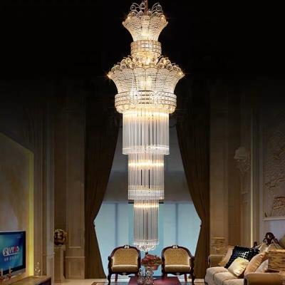 China Hotel Empire Crystal Stair Long Chandelier Lamp with Crystal Tube High Ceiling Lights For Hotel Lobby for sale