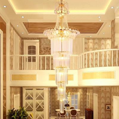 China Contemporary Gold E14 Luxury Crystal Large Chandelier Pendant Light for Lobby Corridor Stairs Villa Project Lamp for sale