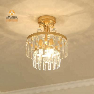 China Hotel Antiqued Brass Crystal Simple Semi Flush Mount Ceiling Light For Home Apartment Corridor for sale