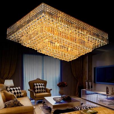 China Gold Outdoor Mounted Crystal Chandelier Modern Rectangular Crystal Ceiling Lamp for Hotel Lobby Restaurant Ceiling Home Decor for sale