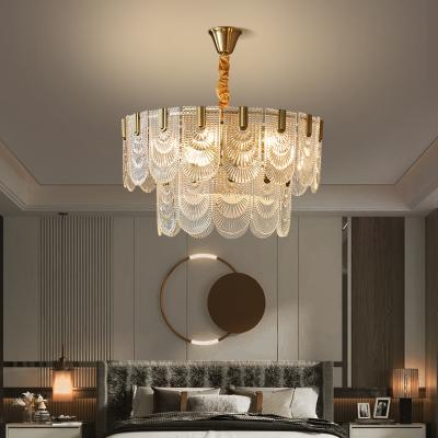 China Modern Simple Luxury Indoor Modern Glass Brass Chandelier Gold E14 Pendant Lamp For Living Room Housewarming Gift for sale