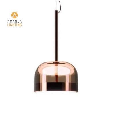 China Nordic Contemporary European Hotel LED Rose Gold Pink Glass Pendant Lights for Hotel Restaurant Cafe Gallery Decor for sale