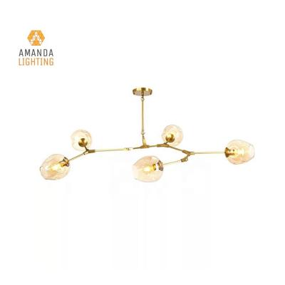 China Home Decoration and Villas Hotel Commercial and Residential Modern Nordic Glass Chandelier Gold Projects Pendant Lamp for Living Room Interior Decor for sale