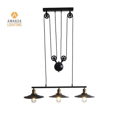 China Retro Industrial Vintage 3 Light Lighting Pendant Lamp with Height Adjustable Pulley for Kitchen Island Decor for sale