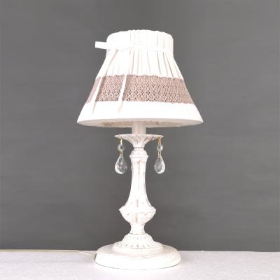 China Contemporary Vintage Rustic White Lace Shade Table Lamp For Kid's Room Bedroom Near Lamp Desk Light Decor for sale