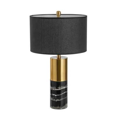 China Contemporary desk light gold metal table lamp black fabric cover living room bedroom study marble table lamp for sale