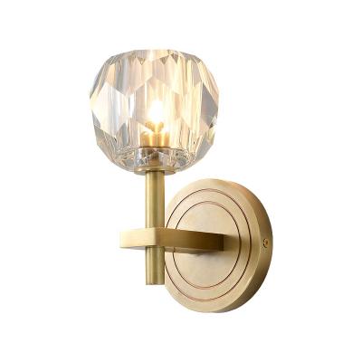 China Luxury Contemporary Brass Sconce Wall Mount Crystal Glass Wall Light For Bedroom Indoor Home Sconce for sale