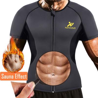 China Skin Friendly Men Weight Loss Sauna Tank Top Waist Trainer Sweat Vest With Zipper Neoprene Body Shaper Workout Shirt Diet Shirt for sale