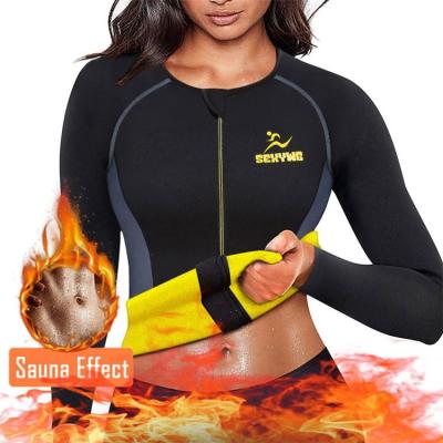 China Underwear Use Neoprene Nylon And Spandex Womens Neoprene Sauna Body Shaper Suit Belly Burner Hot Fat Burner Top Zip Workout Jacket Full Up Long Sleeve heat up hot for sale