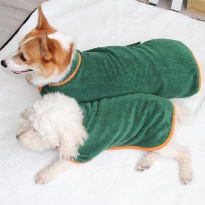 China Stocked 2022 Absorbent Dog Bathrobes Thickened Wholesale Cute Dog Clothes Microfiber Dog Bathrobe Soft Bathrobe Blue Green for sale