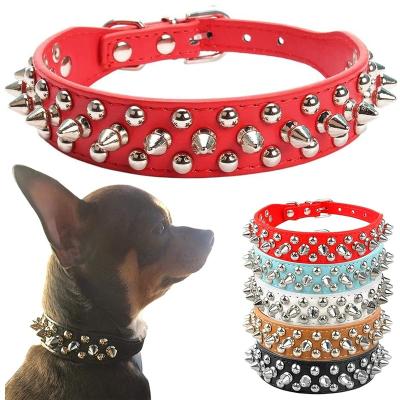 China Spike Stocked Rivet Dog Collar PU Leather Funny Mushrooms Rivet Outdoor Spike Studded Puppy Collars Adjustable Dog Collars For Outdoor for sale