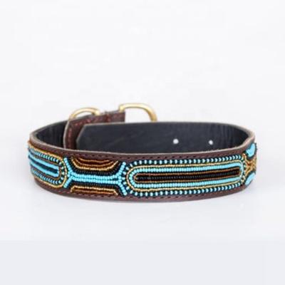 China Stocked 2022 African Beaded Leather Dog Collars Maasai Unions Dog Collars Regular Handmade Kenya Big Dog Collars Wholesale for sale