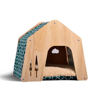 China Viable Wooden Dog Cat House Kennel With Cushion Pet House Removable And Washable Various Colors For Cat Small Dog Delivery Room for sale