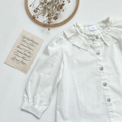 China 2022 New Spring Girls Design QUICK DRY Plain Cotton Long Sleeve Ruffle White Shirt 100% for sale