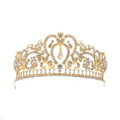 China European luxury retro baroque queen gold bridal tiara wedding hair crown 1003 for sale