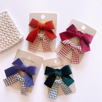 China Japan and Korean Style Design Girls Vintage Velvet Bow Hair Clips Love Babies Hair Clips for sale