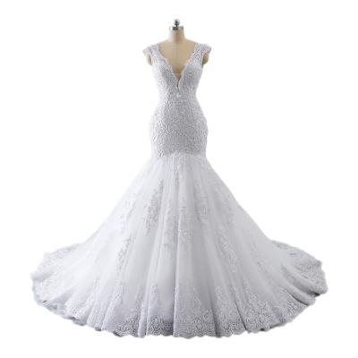 China Women's Breathable V-Neck Lace Weddings Dress Princess White Mermaid Wedding Dress for sale