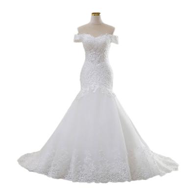 China Hot Sale Breathable Women's White Lace Wedding Dresses Elegant Mermaid Princess Wedding Dress for sale