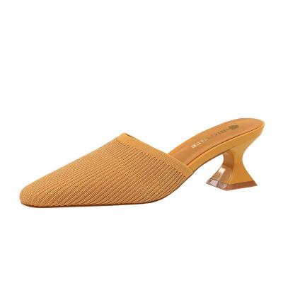 China T-Strap Pumps Ladies Slippers Fashionable Elegant Half Shoes Knitted High Heels Slippers for sale