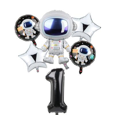 China 6pcs/set Aluminum Black Number Outer Space Party Astronaut Balloon Rocket Foil Balloons for sale