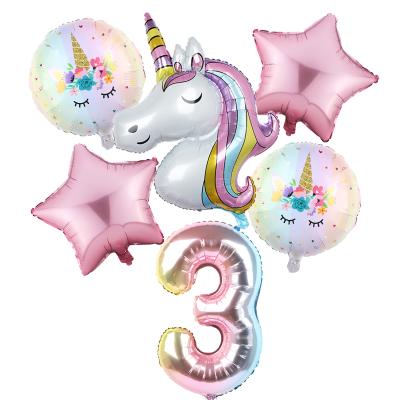 China Gradient Unicorn Set Party Balloon Festival Decoration Rainbow 32 Inch Number Birthday Party Decor for sale