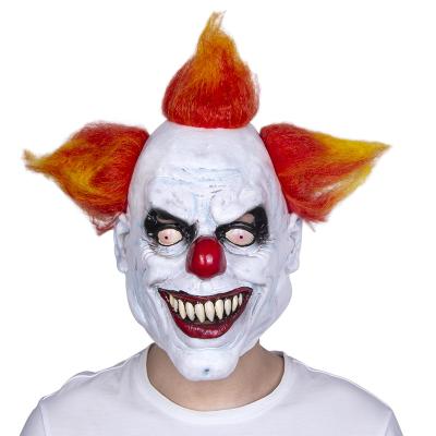 China Creepy Evil Rubber Latex Clown Mask Orange Yellow Hair 28*40cm for sale