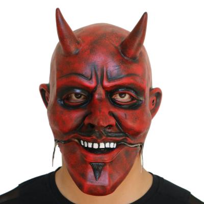 China Moving Mouth Red Devil Mask Rubber Latex With Two Demon Horns for sale